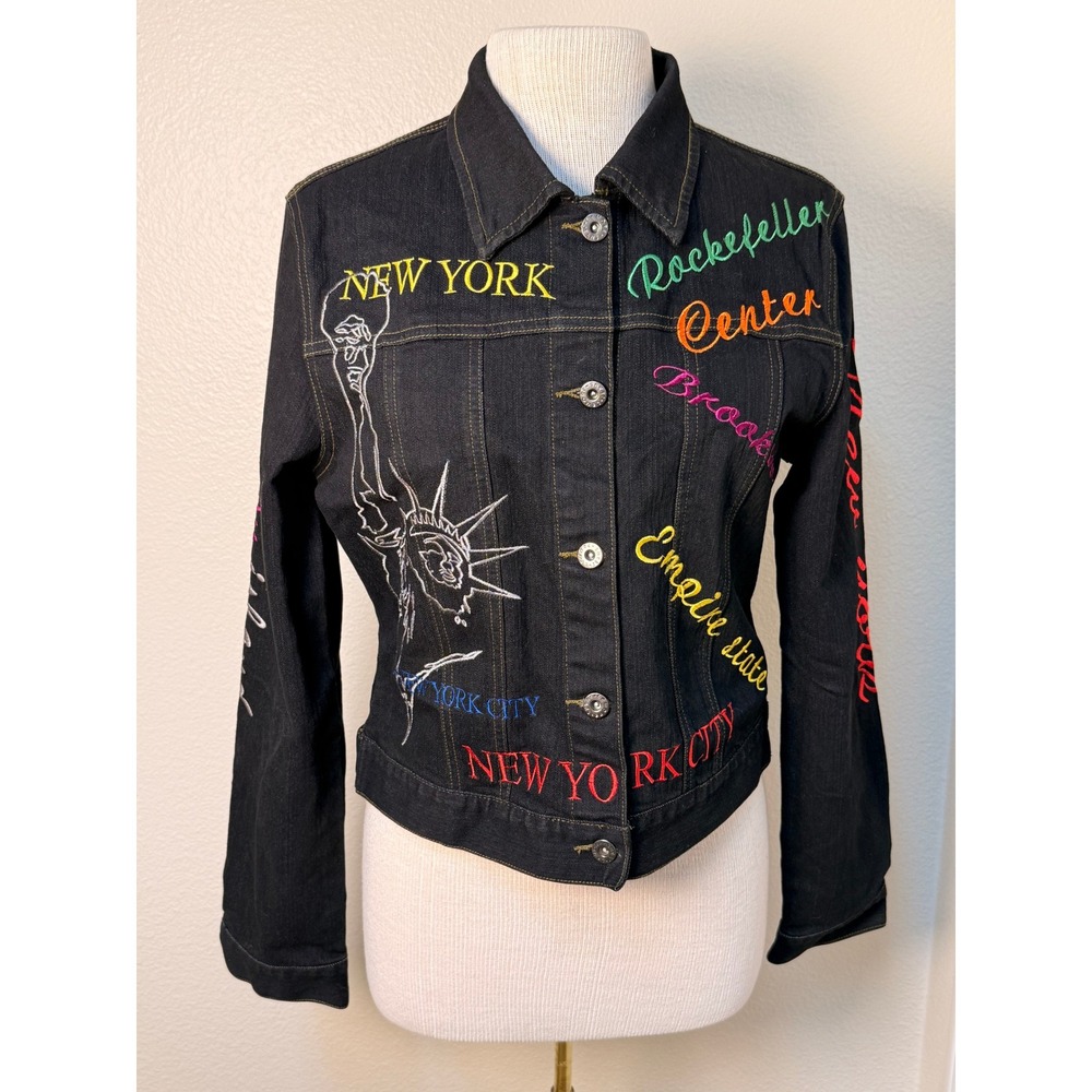 Vintage Y2K Le More Denim Jacket LL New York City Embroidered Statue Liberty NYC